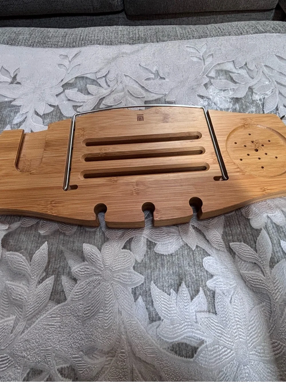 Umbra Bamboo Bathtub Caddy Tray Wine Book Tablet Phone Soap Holder Wire Handles